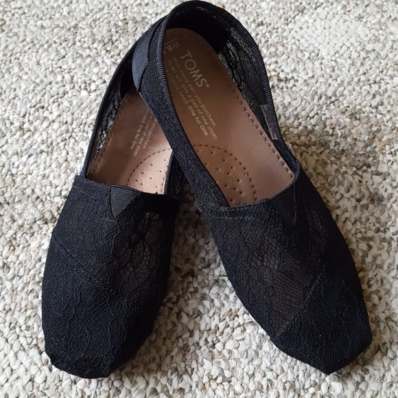 Toms Shoes - Toms Classic Black Lace Alpargata Slip-On Flat